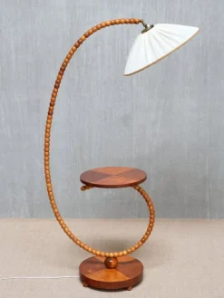 Pamono Swedish Modern Sculptural Floor Lamp with Table & Turned Orb Arm, Late 1930s> Floor Lamps