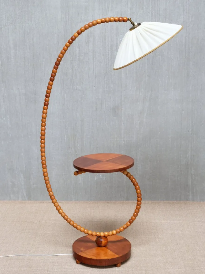Pamono Swedish Modern Sculptural Floor Lamp with Table & Turned Orb Arm, Late 1930s> Floor Lamps