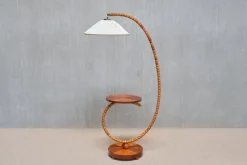 Pamono Swedish Modern Sculptural Floor Lamp with Table & Turned Orb Arm, Late 1930s> Floor Lamps