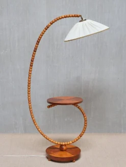 Pamono Swedish Modern Sculptural Floor Lamp with Table & Turned Orb Arm, Late 1930s><noscript><img width=