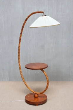 Pamono Swedish Modern Sculptural Floor Lamp with Table & Turned Orb Arm, Late 1930s><noscript><img width=
