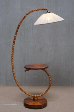 Pamono Swedish Modern Sculptural Floor Lamp with Table & Turned Orb Arm, Late 1930s><noscript><img width=