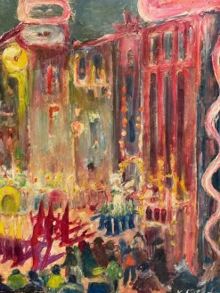 Clearance Pamono Swiss Artist, Celebration Scene in the Square, 20th Century, Oil Painting
