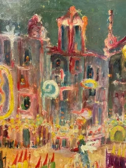 Clearance Pamono Swiss Artist, Celebration Scene in the Square, 20th Century, Oil Painting