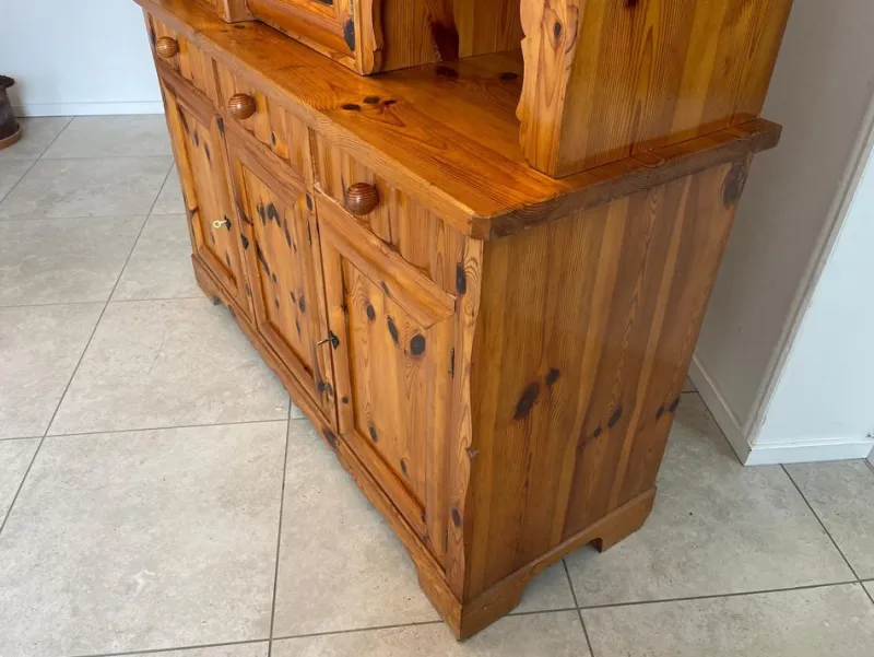 Pamono Swiss Pine Sideboard with Leaded Glass