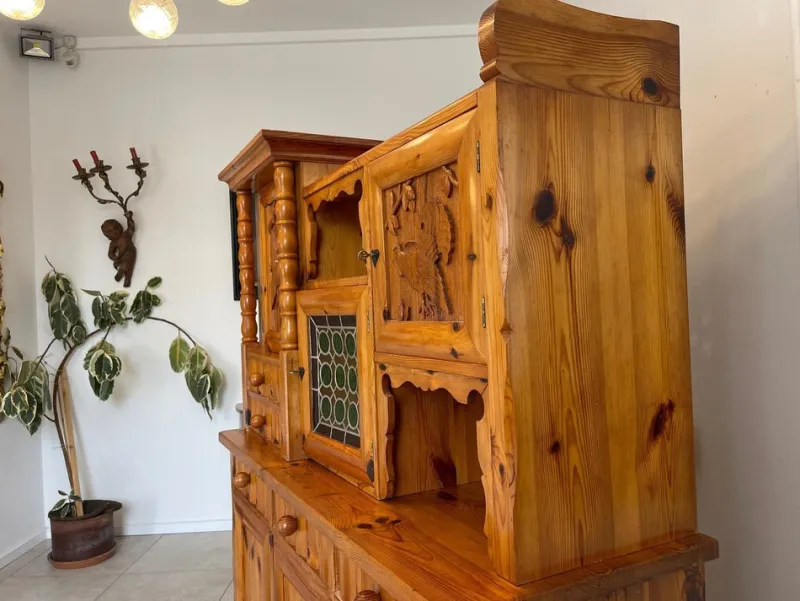 Pamono Swiss Pine Sideboard with Leaded Glass