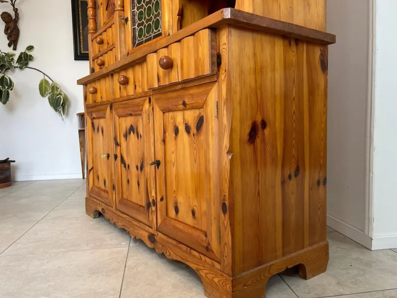 Pamono Swiss Pine Sideboard with Leaded Glass