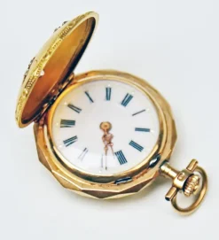 Pamono Swiss Pocket Watch in 14 Carat Gold with Diamonds, 1890s><noscript><img width=