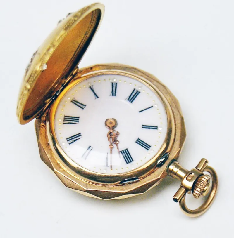 Pamono Swiss Pocket Watch in 14 Carat Gold with Diamonds, 1890s> Watches