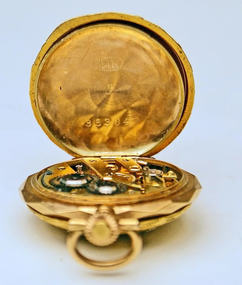 Pamono Swiss Pocket Watch in 14 Carat Gold with Diamonds, 1890s> Watches