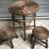Pamono Table and 2 Wicker Stools 1960s, Set of 3> Garden Tables