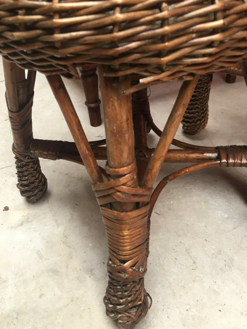 Pamono Table and 2 Wicker Stools 1960s, Set of 3> Garden Tables