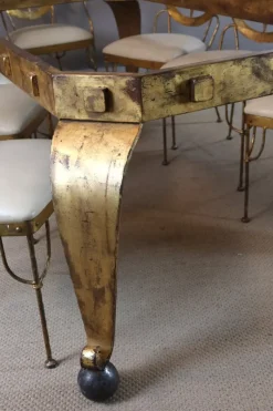 Clearance Pamono Table and Chairs in Gilded Iron, Set of 9