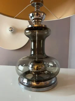 Pamono Table Lamp in Grey and Silver Smoked Glass><noscript><img width=
