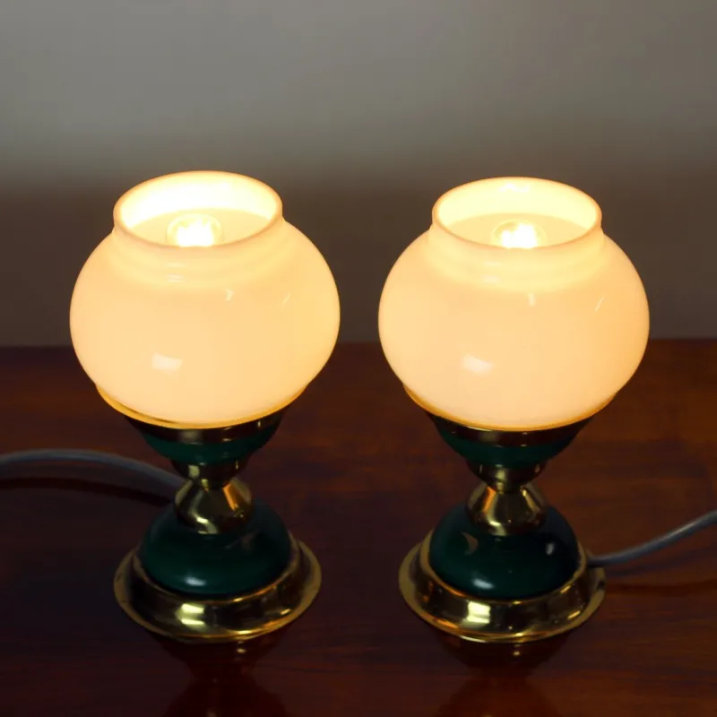 Pamono Table Lamps in Opaline Glass and Brass, Former Czechoslovakia, 1955, Set of 2> Table Lamps