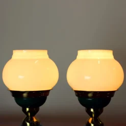 Pamono Table Lamps in Opaline Glass and Brass, Former Czechoslovakia, 1955, Set of 2><noscript><img width=