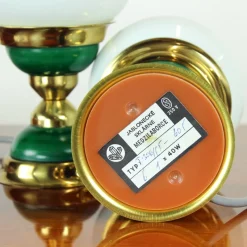 Pamono Table Lamps in Opaline Glass and Brass, Former Czechoslovakia, 1955, Set of 2><noscript><img width=
