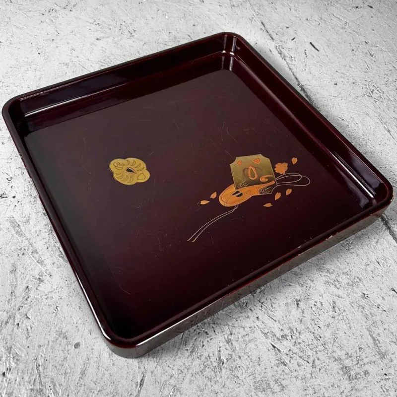 Clearance Pamono Taishō Era Wooden Lacquerware Maki-E Tray, Japan, 1920s