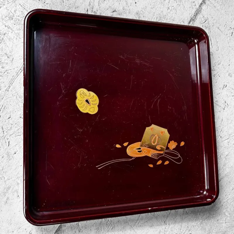 Clearance Pamono Taishō Era Wooden Lacquerware Maki-E Tray, Japan, 1920s