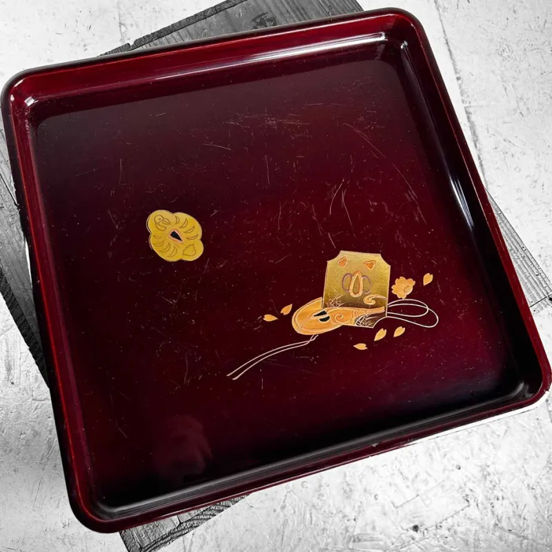 Clearance Pamono Taishō Era Wooden Lacquerware Maki-E Tray, Japan, 1920s