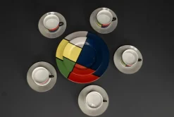 Pamono Taitü Venezia Coffee Service in Mondrian Design by Emilio Bergamin, Italy, 1984> Coffee & Tea Service