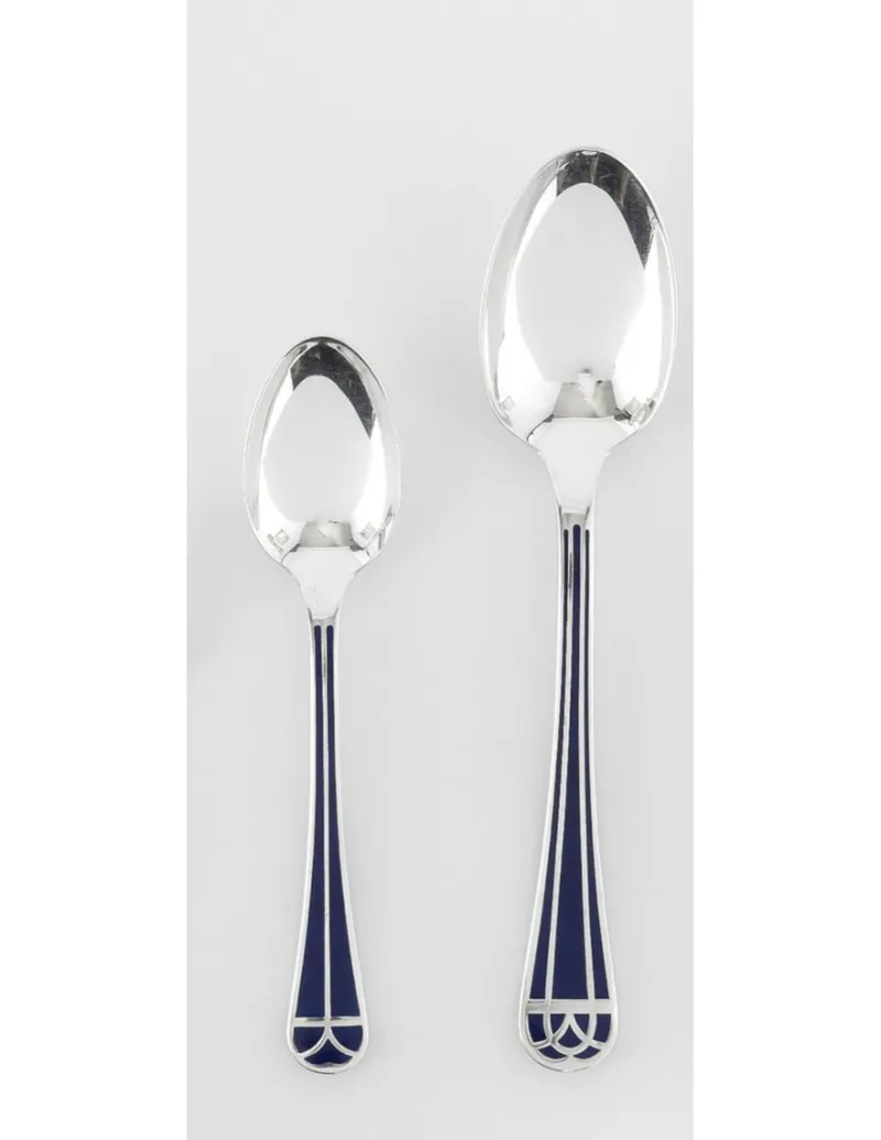 Hot Pamono Talisman Blue Lacquer Cutlery Set from Christofle, Set of 24