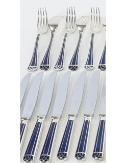 Hot Pamono Talisman Blue Lacquer Cutlery Set from Christofle, Set of 24