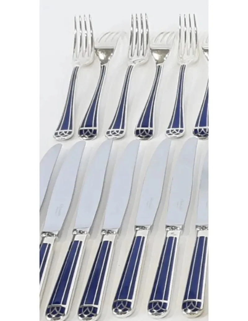 Hot Pamono Talisman Blue Lacquer Cutlery Set from Christofle, Set of 24