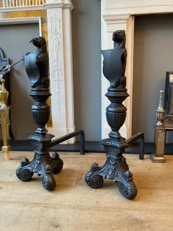 Pamono Tall Antique Fire Dogs in Cast Iron, 1890, Set of 2><noscript><img width=