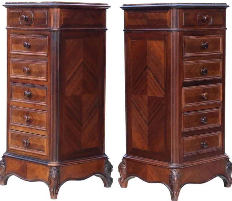 Outlet Pamono Tall Antique Parquetry Veneer Bedside Tables, 1910s, Set of 2