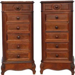 Outlet Pamono Tall Antique Parquetry Veneer Bedside Tables, 1910s, Set of 2