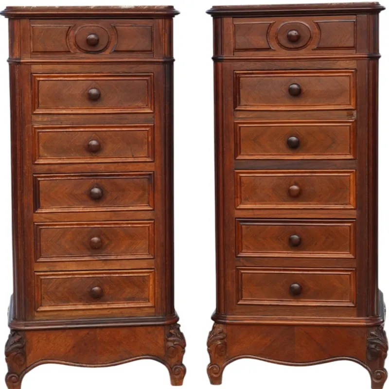Outlet Pamono Tall Antique Parquetry Veneer Bedside Tables, 1910s, Set of 2