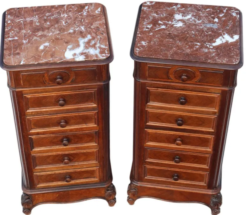 Outlet Pamono Tall Antique Parquetry Veneer Bedside Tables, 1910s, Set of 2