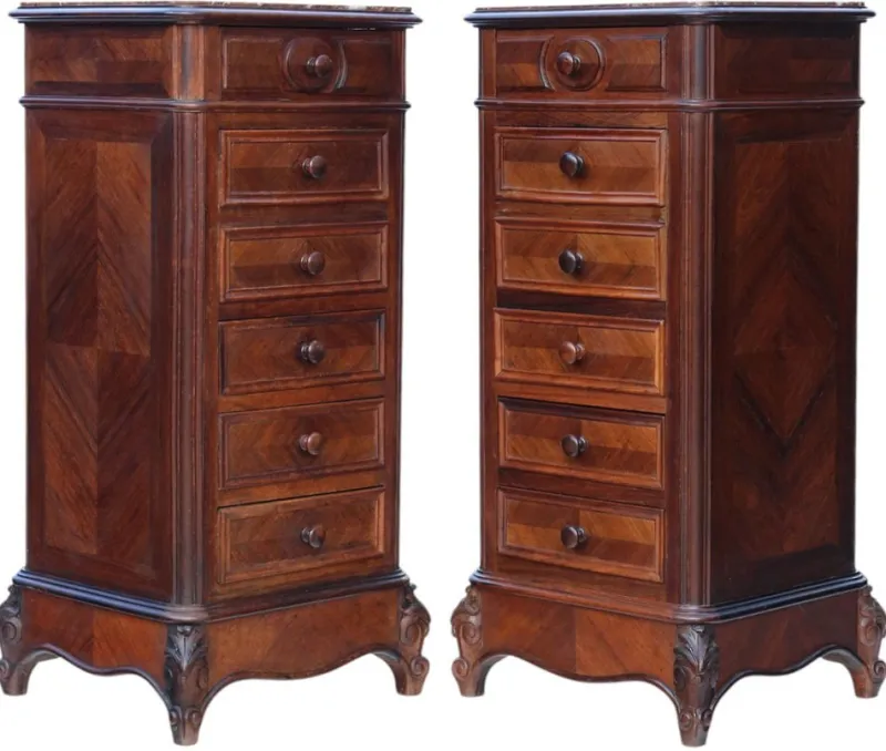 Outlet Pamono Tall Antique Parquetry Veneer Bedside Tables, 1910s, Set of 2