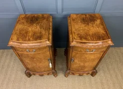 Pamono Tall Burr Walnut Pedestals, 1910, Set of 2><noscript><img width=