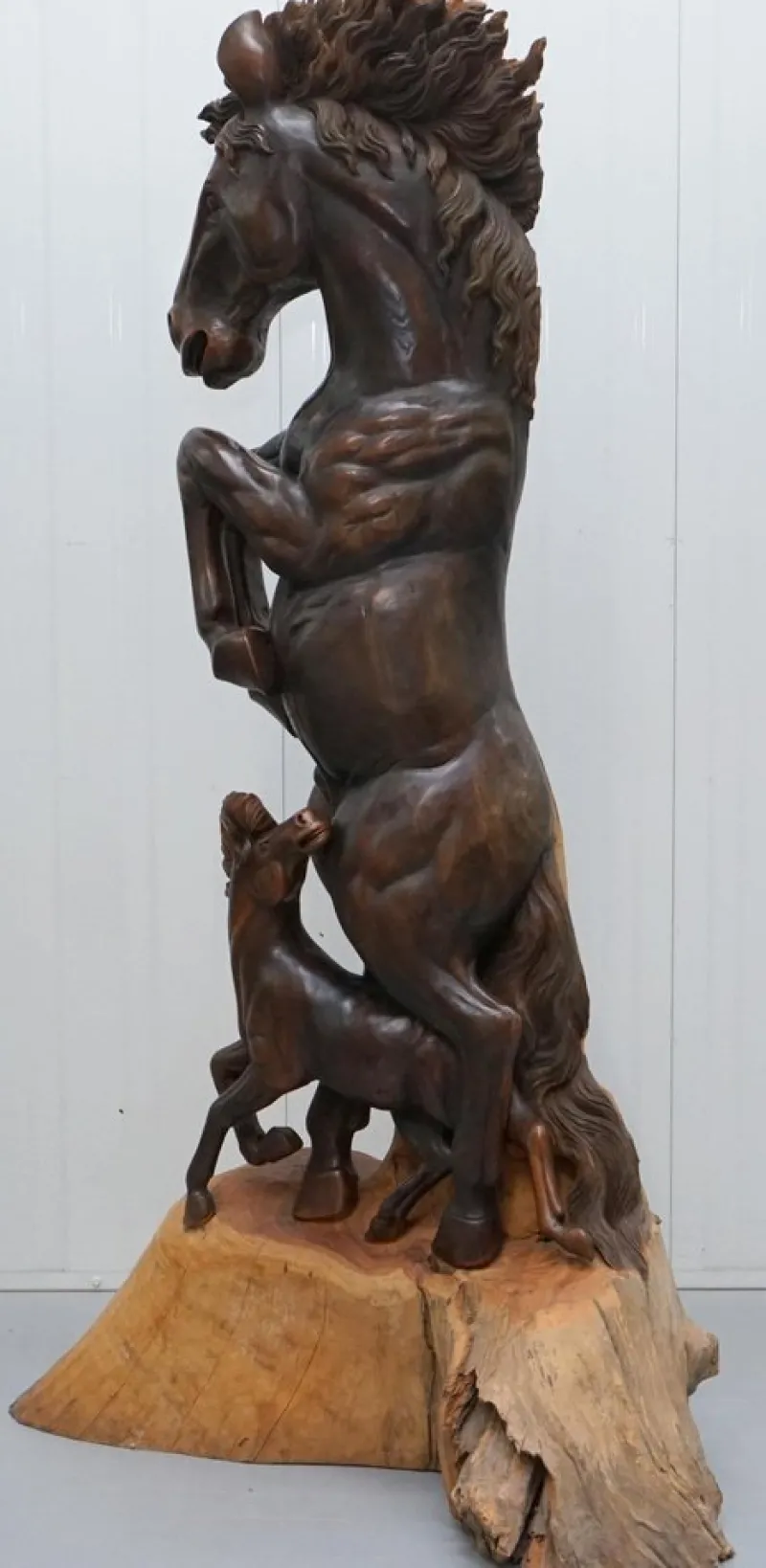 Discount Pamono Tall Hand-Carved Sculpture of Rearing Horse and Foal