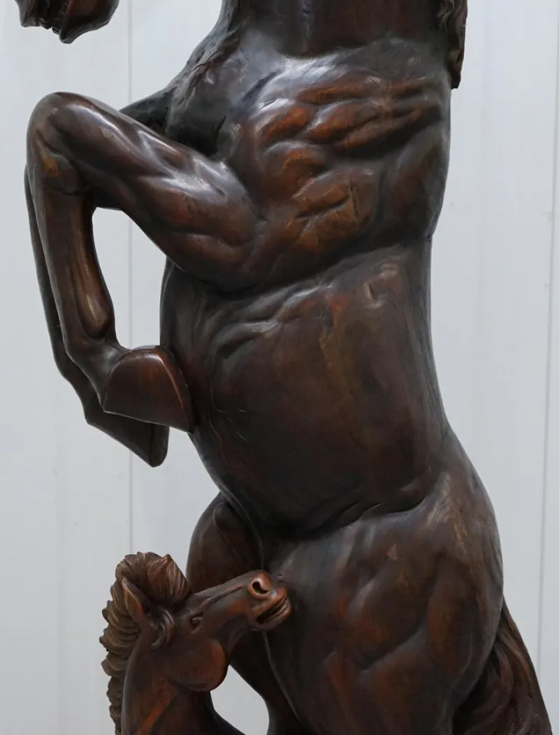 Discount Pamono Tall Hand-Carved Sculpture of Rearing Horse and Foal