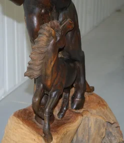 Discount Pamono Tall Hand-Carved Sculpture of Rearing Horse and Foal
