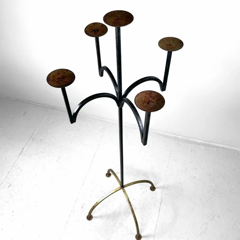 Pamono Tall Wrought Iron Candleholder, 1970s> Candleholders