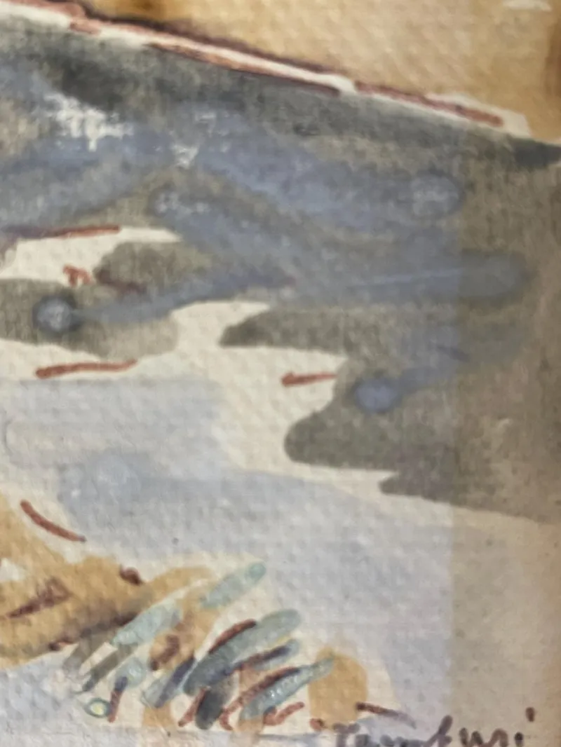 Pamono Tamburi, Old Man by the Sea, 20th Century, Watercolor Painting> Work On Paper