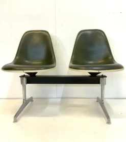Pamono Tandem Bench in Fiberglas and Leather Seat by Charles & Ray Eames for Herman Miller, 1960s> Benches