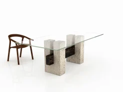 Discount Pamono Tapies Dining Table in Natural Travertine Marble with Oxide Slate Crossbar by Joaquín Moll for Meddel
