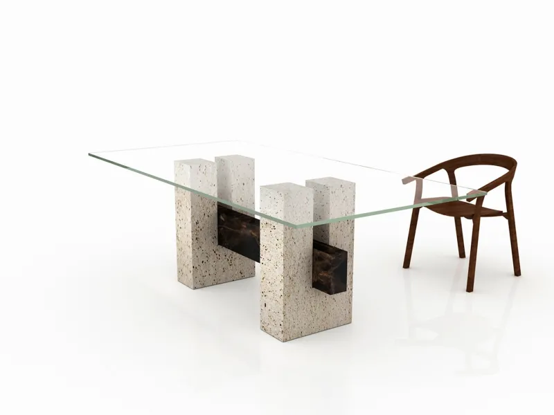 Discount Pamono Tapies Dining Table in Natural Travertine Marble with Oxide Slate Crossbar by Joaquín Moll for Meddel
