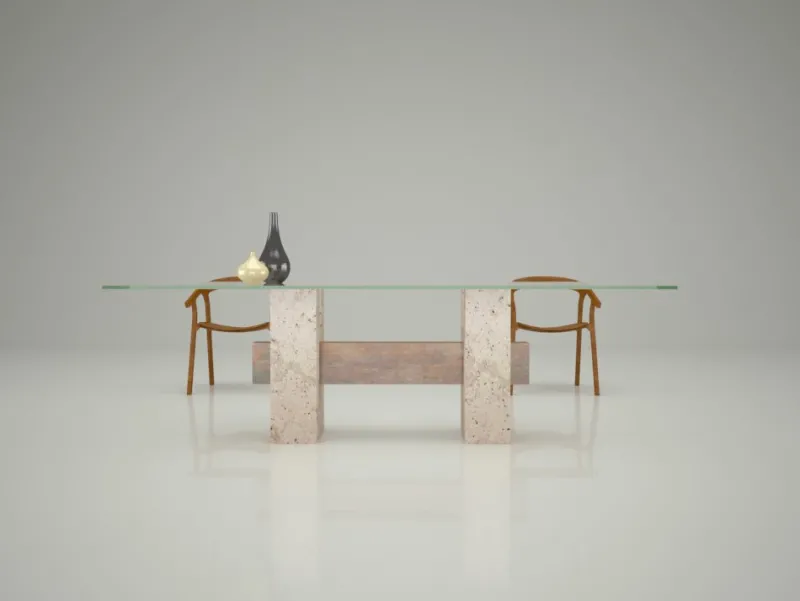 Discount Pamono Tapies Dining Table in Natural Travertine Marble with Oxide Slate Crossbar by Joaquín Moll for Meddel
