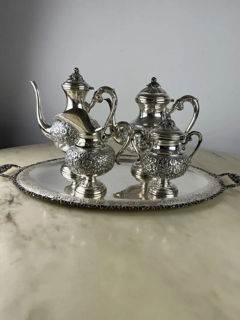 Online Pamono Tea and Coffee Service & Tray in 800 Silver, Italy, 1980s, Set of 5