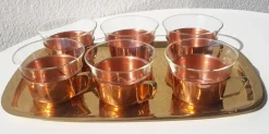 Discount Pamono Tea Glasses & Tray in Copper, Brass & Jena Glass from Schott, Mainz, 1960s, Set of 7