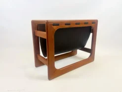 Pamono Teak & Leather Magazine Rack attributed to Aksel Kjersgaard for Salin Mobler, 1970s> Magazine Racks
