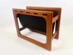 Pamono Teak & Leather Magazine Rack attributed to Aksel Kjersgaard for Salin Mobler, 1970s><noscript><img width=
