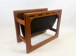 Pamono Teak & Leather Magazine Rack attributed to Aksel Kjersgaard for Salin Mobler, 1970s><noscript><img width=