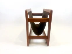 Pamono Teak & Leather Magazine Rack attributed to Aksel Kjersgaard for Salin Mobler, 1970s><noscript><img width=
